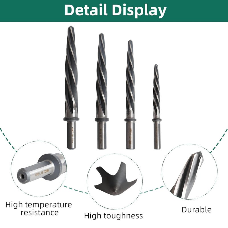 Riyhch 4PCS M35 HSS Taper Chucking Reamer Set 3/8",1/2",5/8",3/4" Fit 3/8" or 1/2" Shank Construction Reamer Drill Bit Bridge Also for Wood Alloy Steel Metal Align The Existing Hole and Expand The Reamer - Image 4